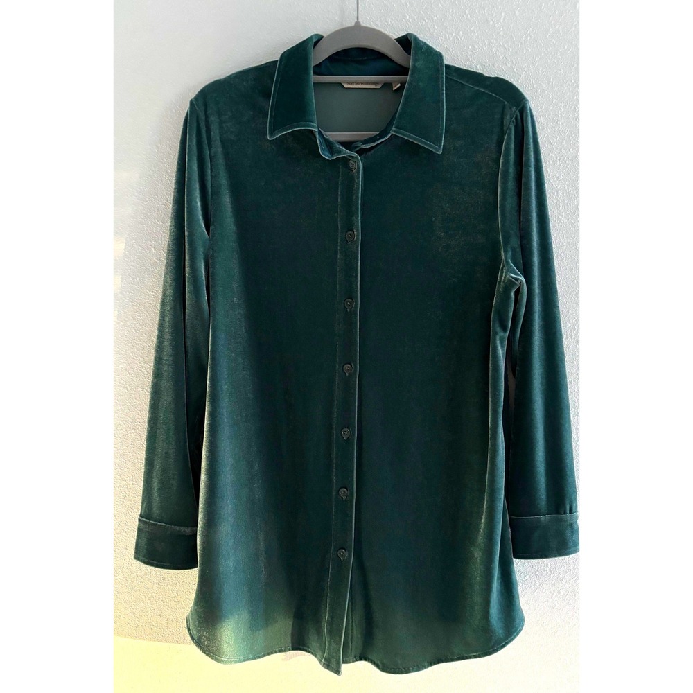 Soft Surroundings Velvet Button Down Tunic Women Medium Festive Teal Holiday‎
